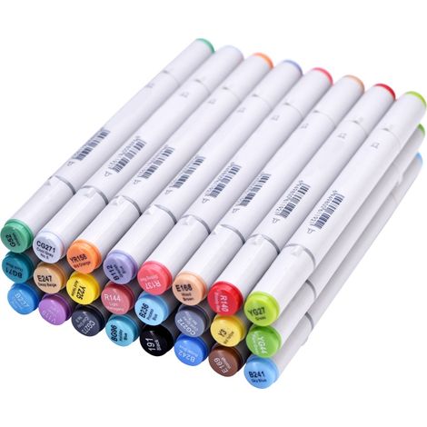 Lot de 24 marqueurs double face pour croquis, stylos de dessin et kit d’artiste, avec pochette noire pour crayons, nécessaire pour artistes. (1/5)