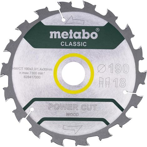 Metabo Lame de scie « power cut wood - classic », 190x2,2/1,4x30, Z18 WZ 5° /B (628417000)