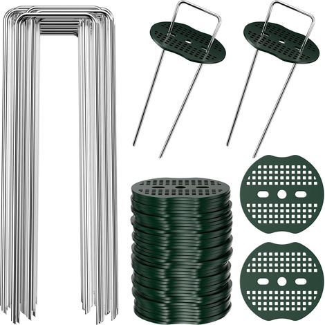 50 verzinkte Stahl-Befestigungspfähle mit 20 Unterlegscheiben, Bodenbefestigungspfähle, rostfreie Bodenanker, Befestigungspfahl-Set, für Unkrautvlies und Gartenarbeit (1/5)