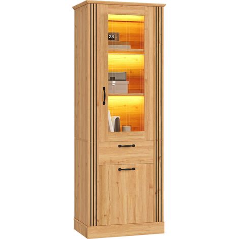 VitrinenschrankmitSpiegeltür,App-gesteuerterLED-Beleuchtung,SchubladeundStauraum,VitrinenschrankmitAblagefächern,PB-Korpus,Aluminiumgriffe (1/5)