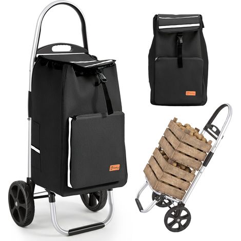 Sekey chariot de courses 2 en 1 pliable, 50 L avec sac isotherme, grandes roues robustes, noir