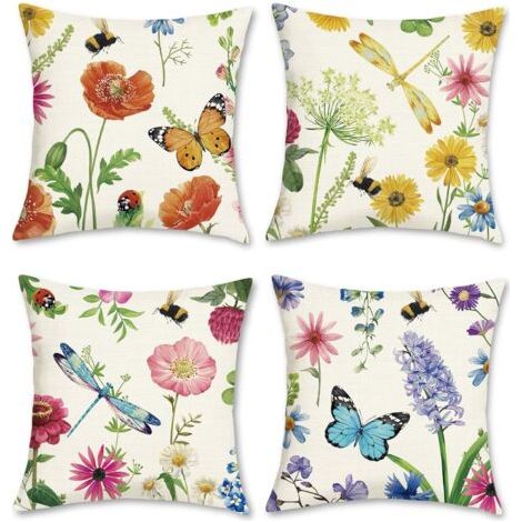 Housse de Coussin Fleurs Jardin Floral 45 x 45 cm Polyester Lin Été Printemps Décoratif Taie d'oreiller pour Canapé Salon Chambre Chaise Maison Décoration 4 Pièces (1/5)