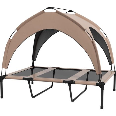 Lit pour chien chat sur pieds lit chien surélevé velum anti-UV oxford sac de transport 106 x 76 x 94 cm café (1/5)
