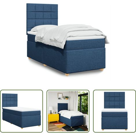 Matratze - Boxspringbett mit Matratze Blau 100x200 cm Stoff (1/5)