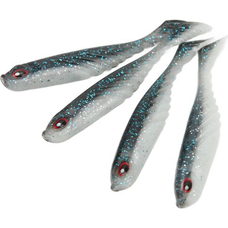 Lot de 4 leurres souples AR48 75 mm/3,2 g à queue en T, bicolores, bleu et blanc. (1/5)
