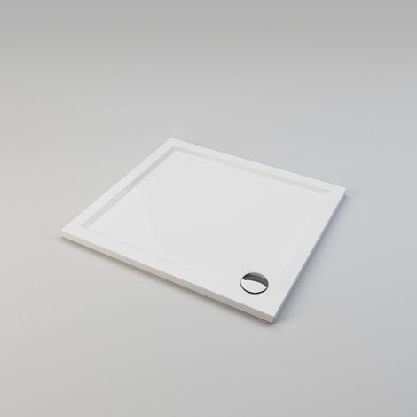 ELEGANT 1000 x 900 x 40 mm Shower Tray Slimline Square Shower Enclosure Base Gloss White with Waste Trap (1/5)