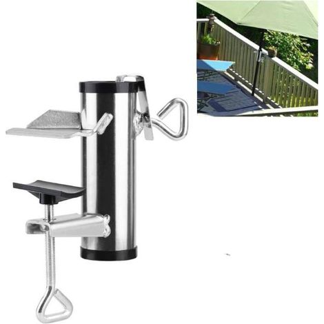 Porte-parapluie de terrasse réglable, porte-parapluie avec vis de verrouillage, support de balustrade, adapté à différentes tailles de poteaux et de tables (1/5)