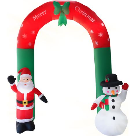 Décorations extérieures d'arche gonflables de Noël de 8 pieds, décorations de cour gonflables géantes éclairées par le père Noël et le bonhomme de neige avec 9 lumières LED/cordes coupe-vent et piquet (1/5)
