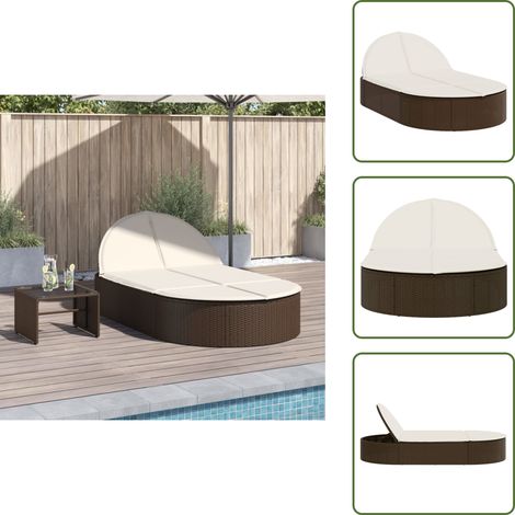 Doppel-Sonnenliege mit Auflagen Braun Poly Rattan - Doppel-Sonnenliege - Doppel-Sonnenliegen - Sonnenliege - Sonnenbett