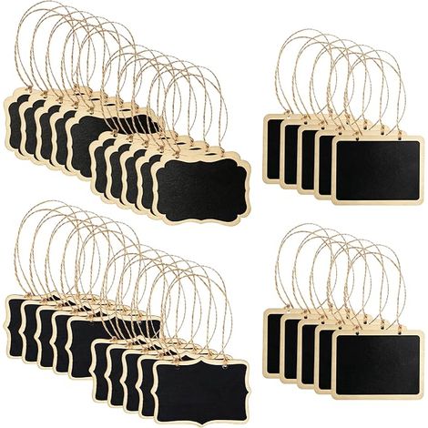 Lot de 30 Mini Tableaux en Bois, 3 Formes de Mini Tableaux Noirs avec Cordons, Tableau en Bois Suspendu Réutilisable pour Mariages et Fêtes ainsi que pour Bureaux et Boutiques (1/5)