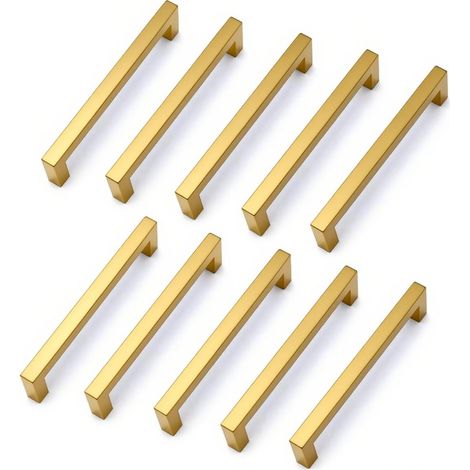 Poignée Meuble, 10 Unités Doré Poignee de Meuble Cuisine en Acier Inoxydable trou Distance 160mm avec Vis pour Placard, Tiroir (1/5)