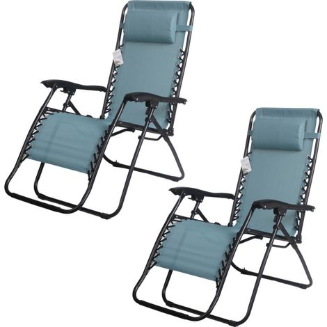Lot de 2 fauteuils inclinables relax en métal "La Playa" - Bleu clair - L 64 x P 90 x H 108 cm - Livraison gratuite