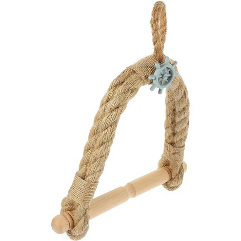 Distributeur de Papier Hygiénique en Rotin et Bois Style Méditerranéen, Porte-Rouleau Suspendu Solide pour Salle de Bain et Bureau (1/5)