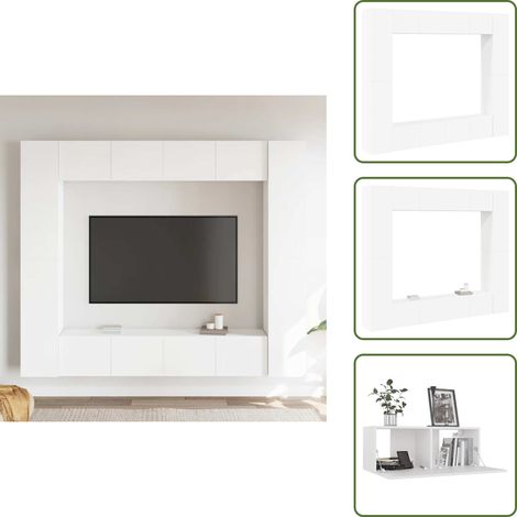 8-tlg. TV-Schrank-Set Weiß Holzwerkstoff - TV Schrank - Wandmontage - Wohnzimmerschrank - Regal - Weißes Möbelstück (1/5)