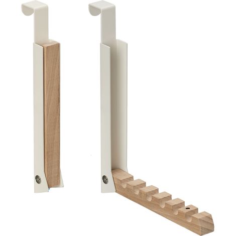 Relaxdays 2x Foldable Door Hanger, for Clothes, Coats, Suits, Hooks for 6 Items, Metal & Wood, Fits 2 cm Doors, Beige