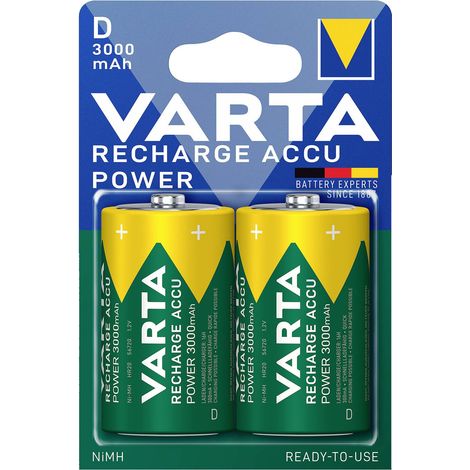 Varta – Piles rechargeables Ni-MH 2x1,5V LR20 3000mAh – Performance durable pour appareils exigeants – Technologie avancée