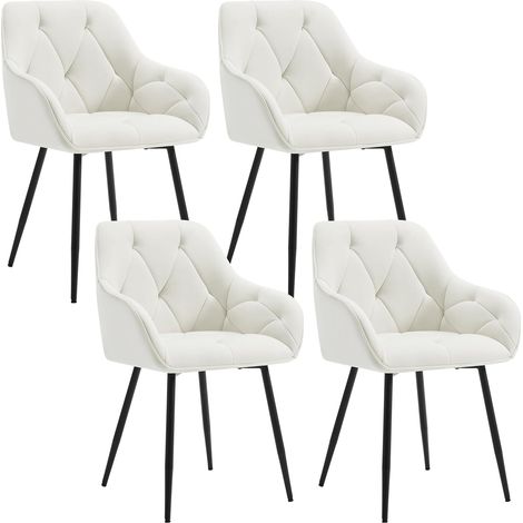 WOLTU Set 4 Sedie Moderne da Cucina o Soggiorno in Velluto con Gambe in Metallo Crema