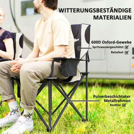 Lot de 2 chaises pliantes de camping avec accoudoirs, porte-gobelet, appui-tête et sac isotherme noir (1/5)