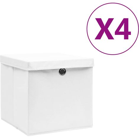 Boîtes de rangement avec couvercles 4 pcs-Coffre de rangement-Stockage Rangement 28x28x28 cm Blanc 790165 (1/5)