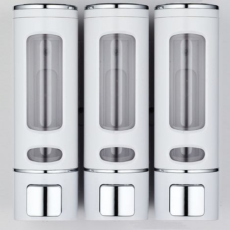 Dispenser di sapone a parete a tre erogatori da 400 ml, dispenser di shampoo e gel doccia per hotel, dispenser di sapone multifunzionale, flacone dispenser di sapone liquido per mani e doccia (1/4)