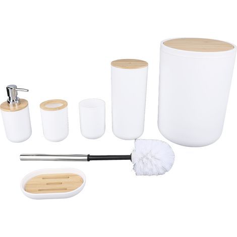 Ensemble d'accessoires de salle de bain, poubelle en PP, distributeur de savon, porte-brosse à dents, tasse, brosse de toilette pour pendaison de crémaillère, 6 pièces (1/5)