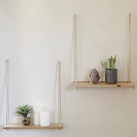 Étagère murale rustique à suspendre, balançoire en bois recyclé avec corde, étagère flottante bohème, décoration pour plantes, livres, finition naturelle, crochets faciles à installer inclus (1/5)