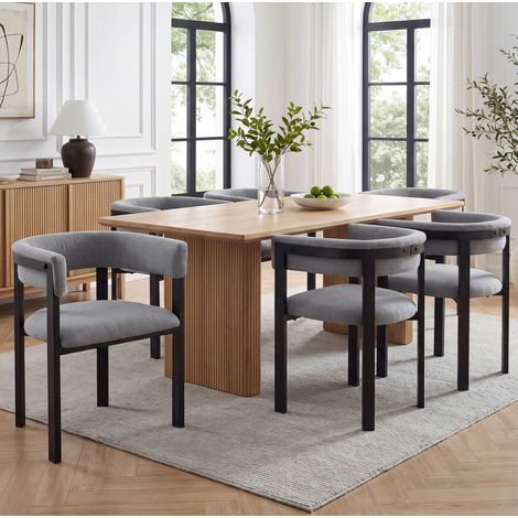 6er-Set Esszimmerstühle 61x50x76 cm aus Chenille und Metall, grau – MEUBLIV (1/5)