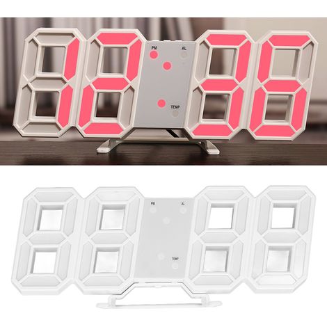 Horloge Murale LED 3D Cadre Blanc Minimaliste Réveil Digital avec Affichage de Température pour Maison Bureau Salon Chambre Rouge (1/5)