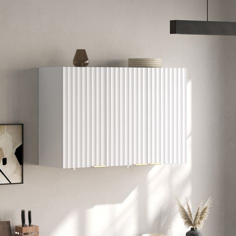 Armoire murale de cuisine à 3 portes, 90 x 29 x 60 cm, MDF blanc, REDOM (1/5)