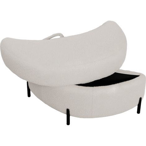 Pouf de rangement demi-lune en chenille ivoire avec plateau, siège rembourré polyvalent pour salon, entrée et couloir (1/5)