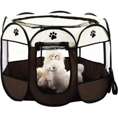 [JAMAIS UTILISÉ] Tente Pliable pour Animaux de Compagnie 8 pièces Maille Maison Portable Pliable Cage de Course pour Chiots Clôtures de Jeux pour Chiens Chiens Chats Lapins Chenil (77cm X 43cm,Marron)