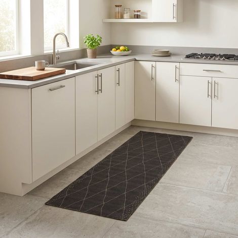 vidaXL Alfombra de cocina Cuadros antracita 300 x 60 cm 100% Poliamida (1/4)