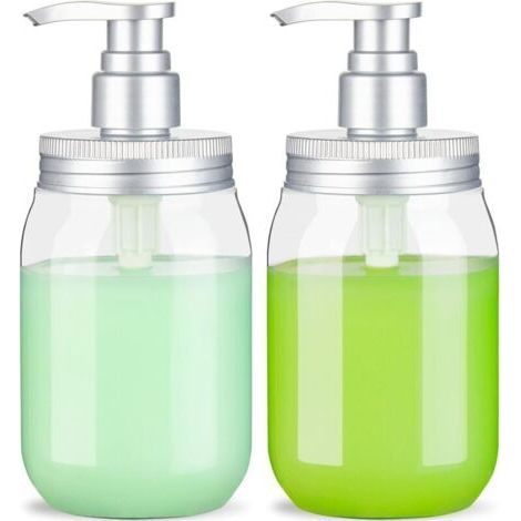 Set of 2 450ml Dispenser Bottles with Refillable Pump, Ideal for Liquid Soap and Lotion (1/4)