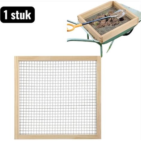 Tamis de jardin en bois 32 × 29 cm – Tamis manuel avec grille métallique amovible pour terre, sable, compost et petits cailloux (1/5)