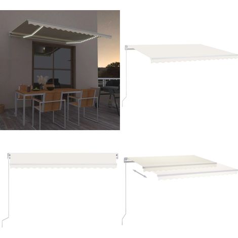 Auvent manuel rétractable avec LED 450x300 cm Crème - Auvent rétractable - Auvent LED (1/5)