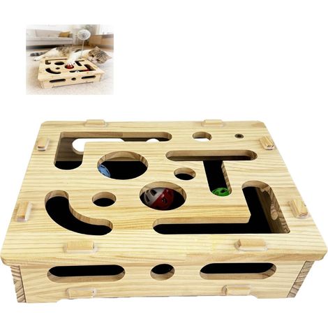 Cat nail file enrichment box with 3 bell balls, interactive scratcher, cat scratch puzzle box, for grooming, kitten, pet, sofa