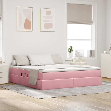 Aufbewahrungsbett mit Matratze Rosa 200 x 200 cm Samt (1/5)
