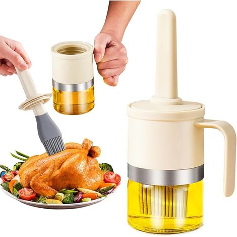 Flacon distributeur d'huile d'olive, distributeur d'huile de cuisson, 300 ml (10 oz), pinceau pour barbecue, idéal pour la cuisson, les salades, la friture, la sauce soja et la pâtisserie. (1/5)