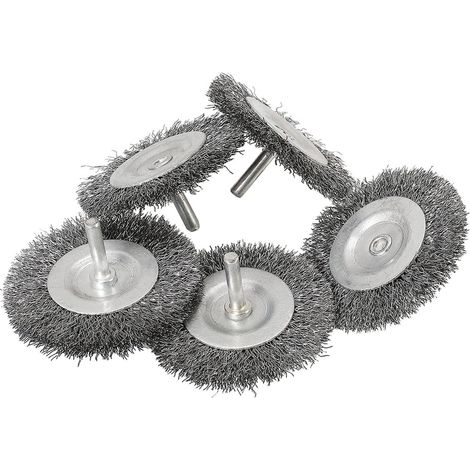 Lot de 5 brosses à disques fines en fil d'acier Ø 75 mm pour métal et pierre, brosse métallique pour perceuse avec tige de 6 mm, pour dérouiller, décaper, raper et nettoyer (1/4)