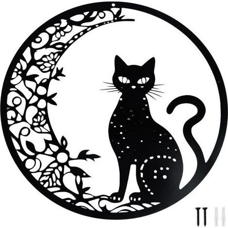 30 cm Decoration Murale Metal, Noir Lune et Chat Deco Murale Metal, Décoration Animaux Art Silhouette Convient Pour Les Salons, Chambres à Coucher, Bureaux (1/5)