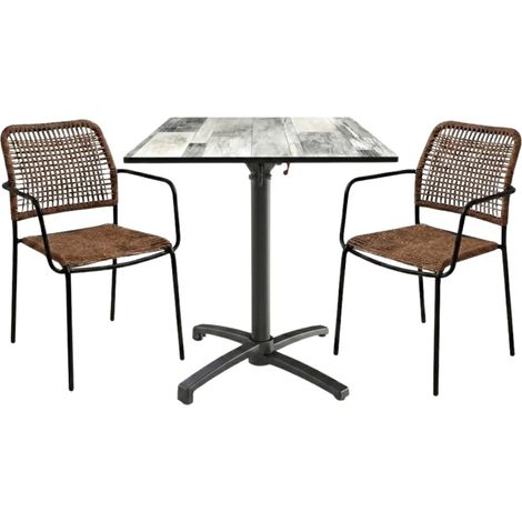 Table extérieure WHITE DREAM 59x59 cm pied T-ONE pliable avec 2 fauteuils SOLEA