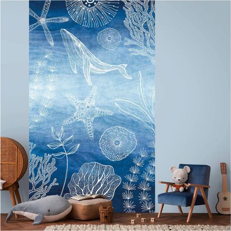 Photo wallpaper wall Profhome 770601 non-woven wallpaper smooth with pattern for kids matt blue sapphire blue white 1,59 m x 2,8 m (1/5)