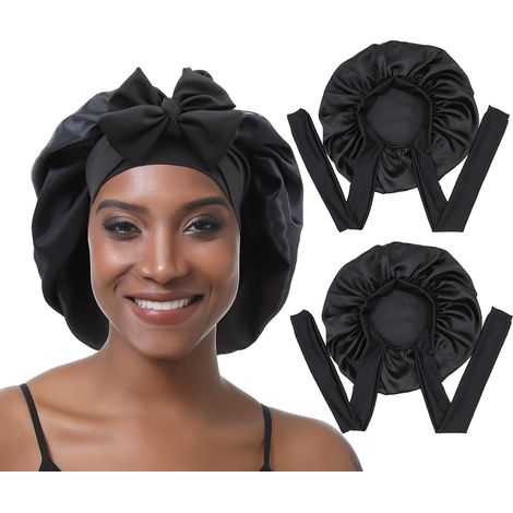 2 Stück Satin Bonnet Schlafhaube – Verstellbare Seidenhaube für Nacht, Weiche und Atmungsaktive Schlafmütze für Damen und Mädchen (1/5)