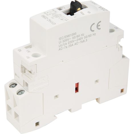 Contacteur secteur domestique 2P 25A 220V 50Hz sur rail DIN avec interrupteur de commande manuel 2NC (1/5)