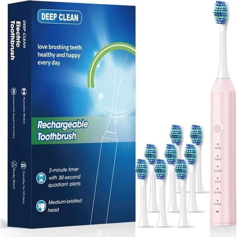 Brosse à dents électrique pour adultes avec 8 têtes de brosse – 6 modes, chargement USB, minuteur et station de charge-AquaForge (1/2)