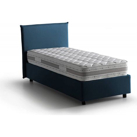 Talamo Italia - Letto singolo Boudicca, Letto contenitore con rivestimento in tessuto, 100% Made in Italy, Apertura frontale, con materasso Cm 80x200 incluso, Blu