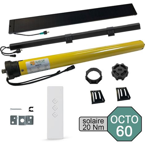 Prolenta Premium – Kit motorisation radio solaire pour volet roulant Ø 45 mm – Couple 20 Nm – Charge max 40 kg – Adaptateur tube octogonal Ø 60 mm (1/4)