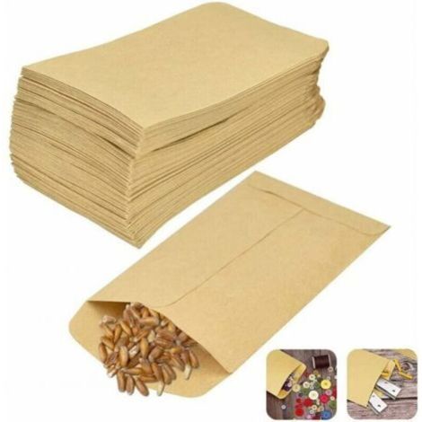 100Pcs Brown Kraft Paper Bags 10 x 6 cm Food Bag Kraft Pouch Seed Recyclable Vintage Kraft Paper Bag for Seeds Candies Cookies Letters (1/5)
