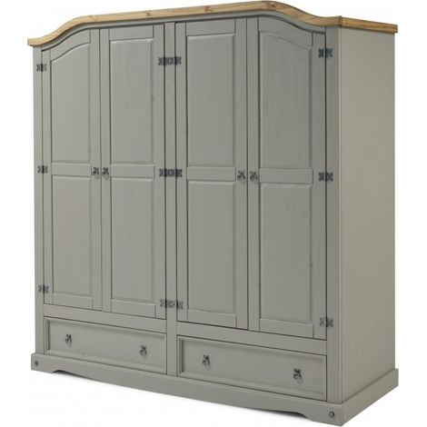 Corona Grey Wax 4 Door 2 Drawer Wardrobe
