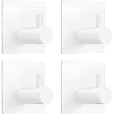 Lot de 4 crochets porte-serviettes - crochets porte-serviettes - salle de bain - accessoires de salle de bain - crochets muraux de douche étanches - acier inoxydable - blanc (1/5)